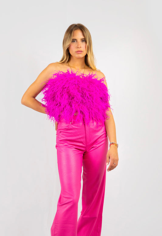 Arianna – Corpetto Piume Fucsia