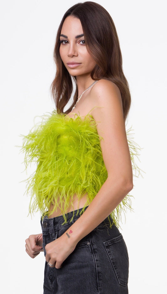 Arianna – Corpetto Piume Lime
