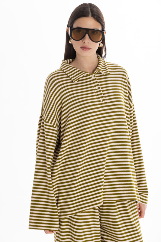 Lola – Set Maglia Rigato Verde/Rosa