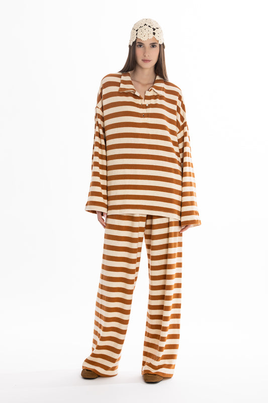 Lola – Set Maglia Rigato Beige/Caramello