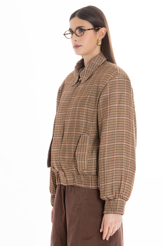 Marta – Bomber Micro Tartan Cammello/Rosa