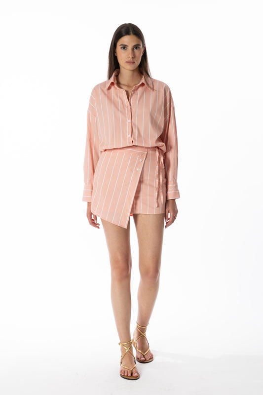 Clémence – Mini Abito Camicia Gessato Rosa