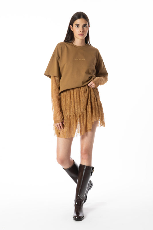 Croisette – Gonna Asimmetrica In Pizzo Caramello