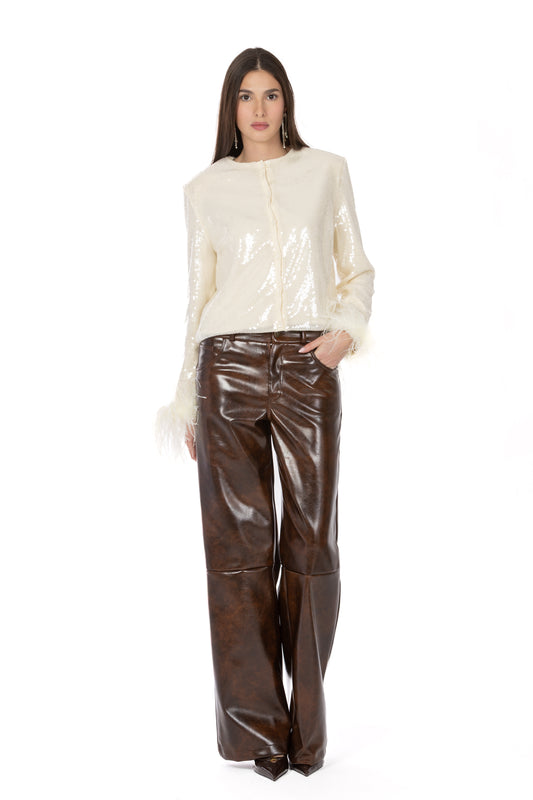 Giselle – Cardigan Cropped Paillettes & Piume Burro