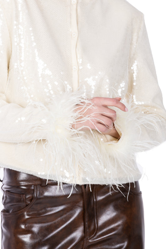 Giselle – Cardigan Cropped Paillettes & Piume Burro