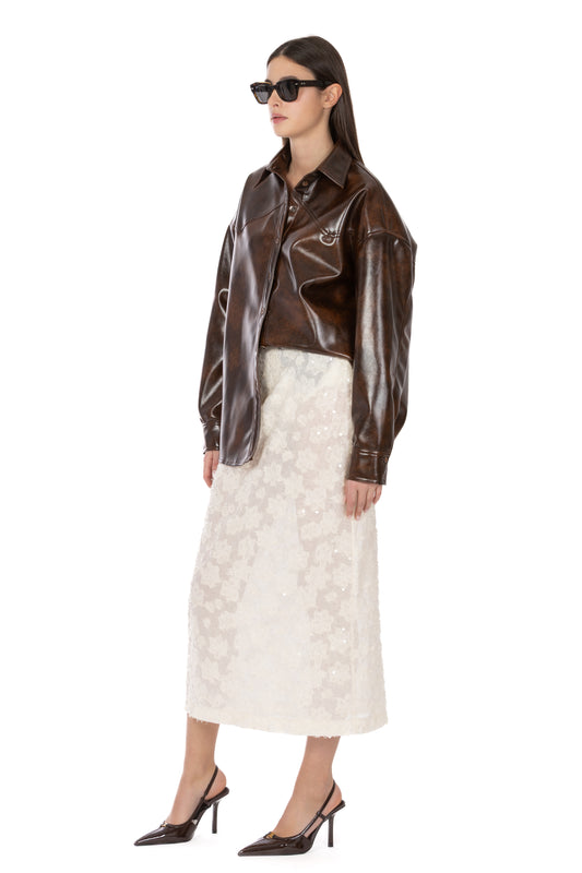 Lysa – Gonna Longuette Fil Coupé & Paillettes Burro