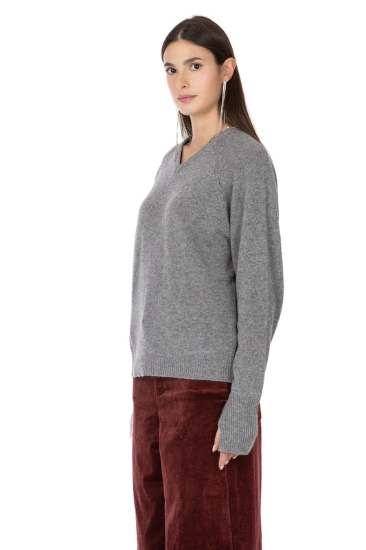 Léonie – Maglia Scollo V con Manicotto Grigio