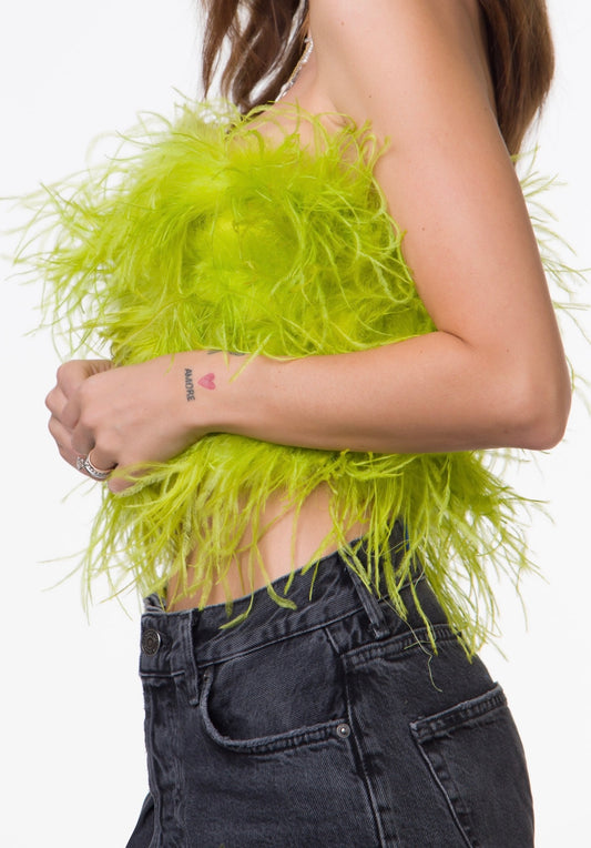 Arianna – Corpetto Piume Lime