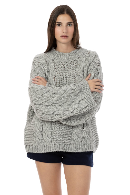 Anima – Maglione a Trecce Girocollo Grigio