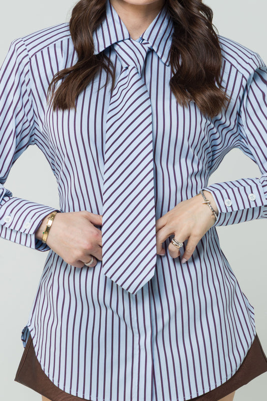 Nodo – Camicia con Dettaglio Cravatta Azzurro/Moro