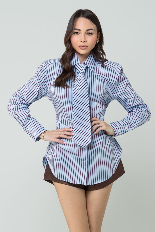 Nodo – Camicia con Dettaglio Cravatta Azzurro/Moro