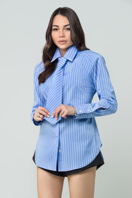 Nodo – Camicia con Dettaglio Cravatta Azzurro/Bianco