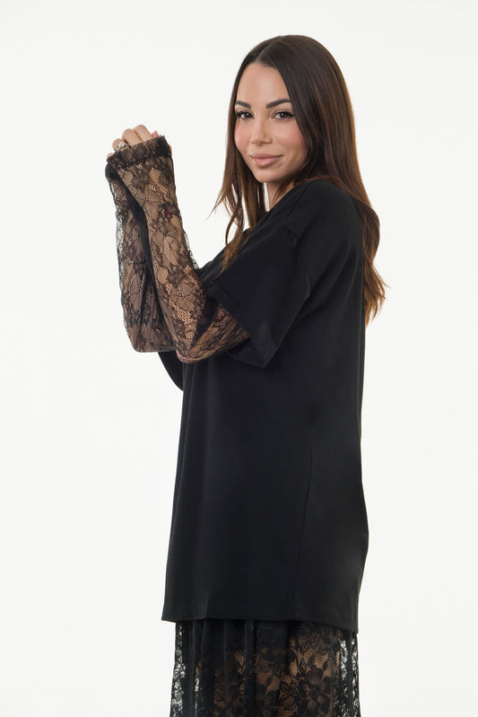 Lace - T-shirt Oversize Lace Nera