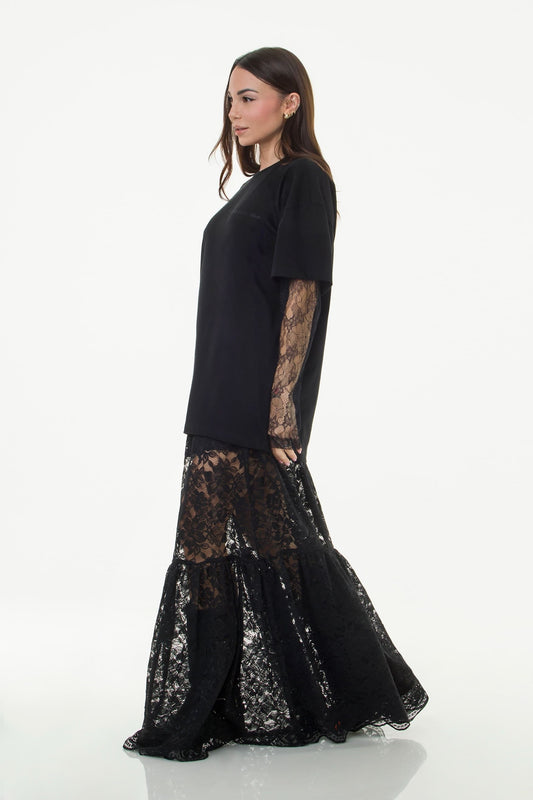 Lace - T-shirt Oversize Lace Nera