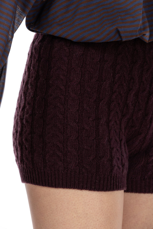 Lauren – Shorts in Maglia a Trecce Bordeaux