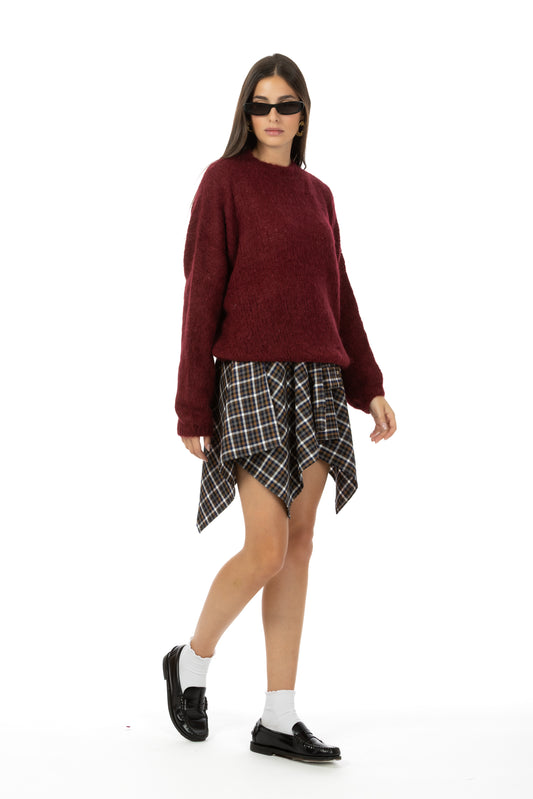 Luna – Maglione Rasato Girocollo Bordeaux