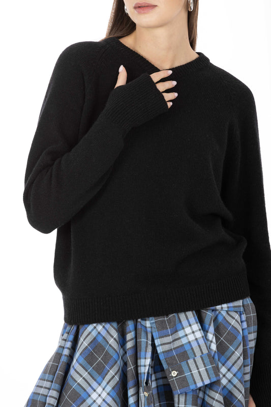 Léonie – Maglia Scollo V con Manicotto Nero