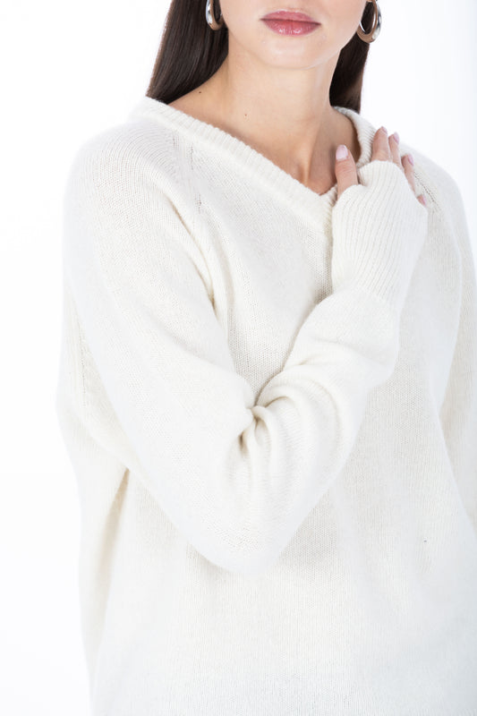 Léonie – Maglia Scollo V con Manicotto Burro