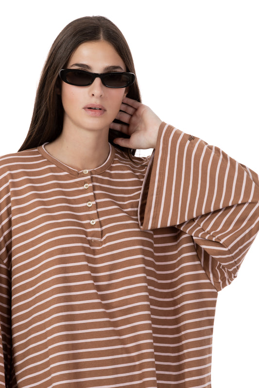 Nacrè – Polo a Righe Marrone/Rosa