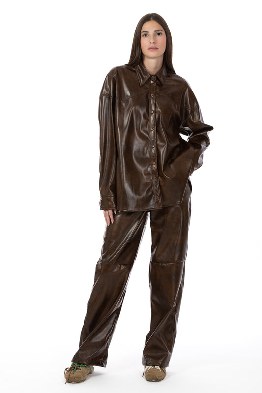 Urban Muse – Pantalone Effetto Pelle Vintage Brown