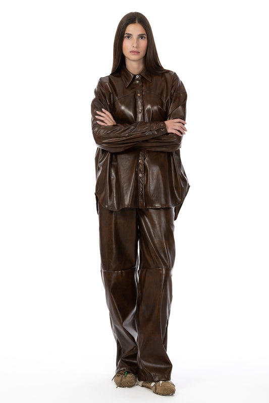 Urban Muse – Pantalone Effetto Pelle Vintage Brown