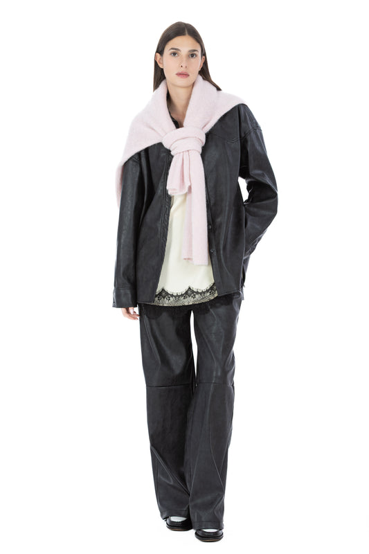 Urban Muse – Camicia Effetto Pelle Vintage Nero