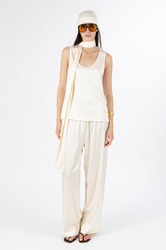Sofia — Coordinato Canotta e Pantalone Satin con Foulard Burro