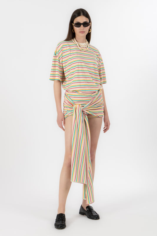 Lola Draped – Set in Maglia a Righe con Pareo Multicolor