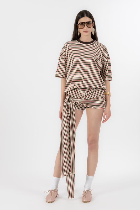 Lola Draped – Set in Maglia a Righe con Pareo Lurex