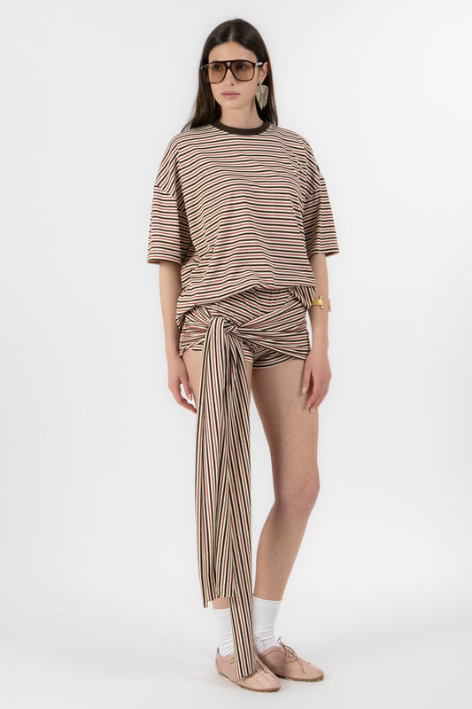 Lola Draped – Set in Maglia a Righe con Pareo Lurex