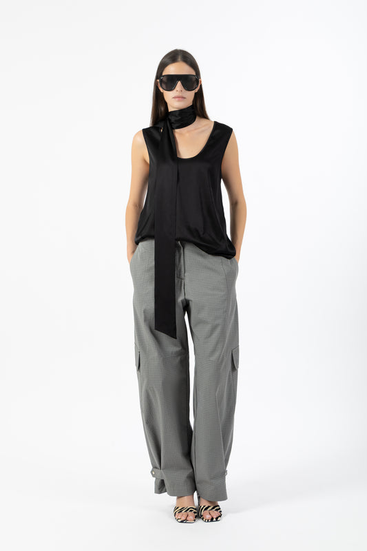 Celine — Top Satin con Foulard Nero