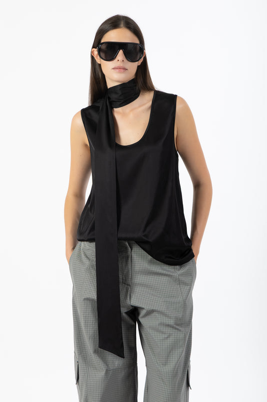 Celine — Top Satin con Foulard Nero