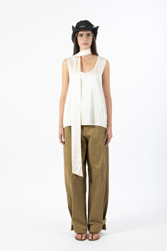 Celine — Top Satin con Foulard Burro