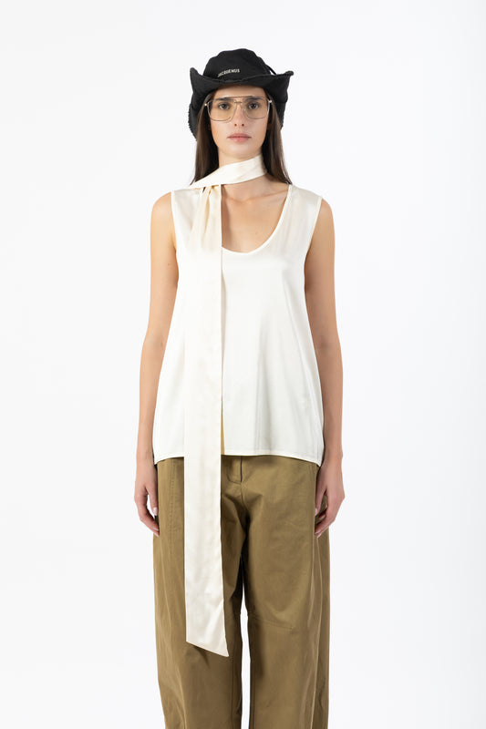 Celine — Top Satin con Foulard Burro