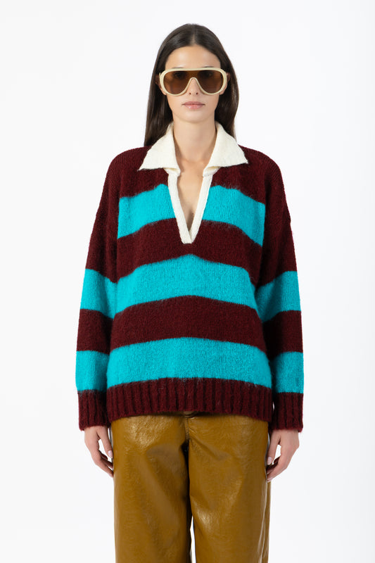 Sally — Maglione Polo in Mohair a Righe