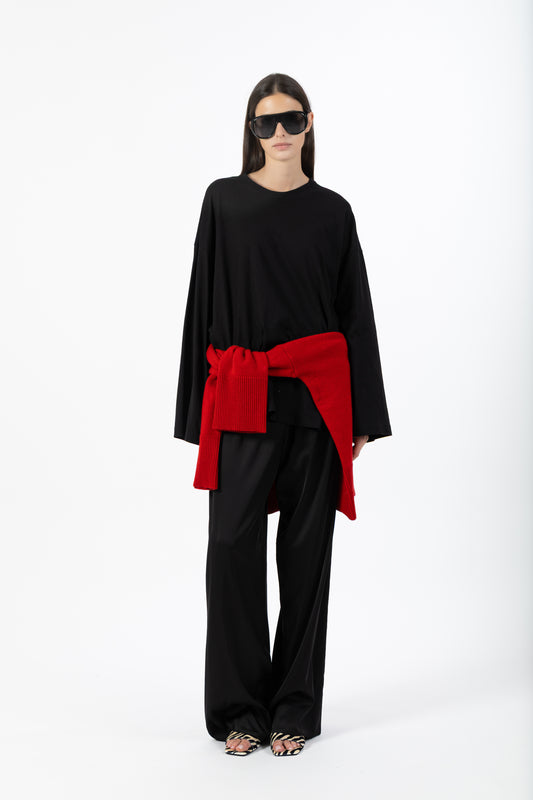 Celine — Pantalone Lungo in Satin Nero
