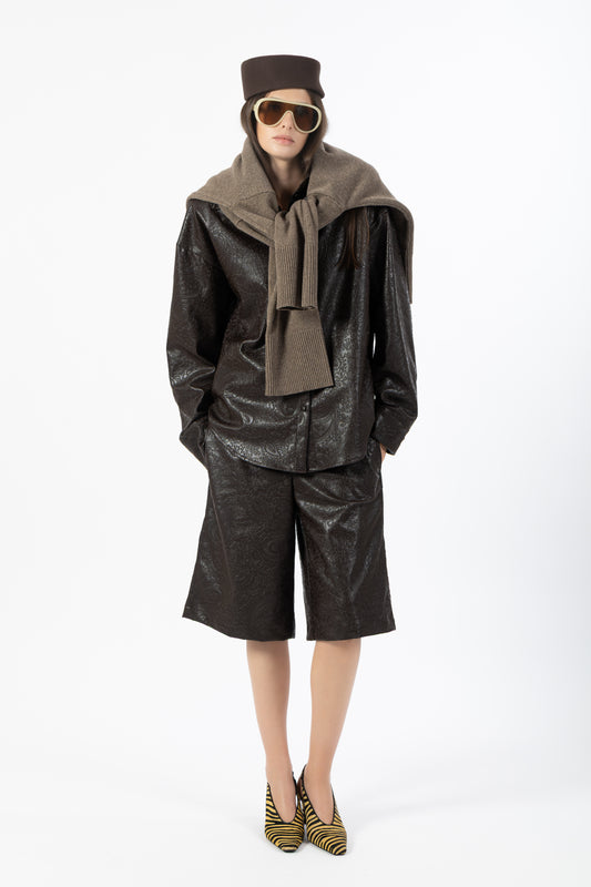 Sienna — Camicia Oversize Effetto Pelle Cashmere Marrone