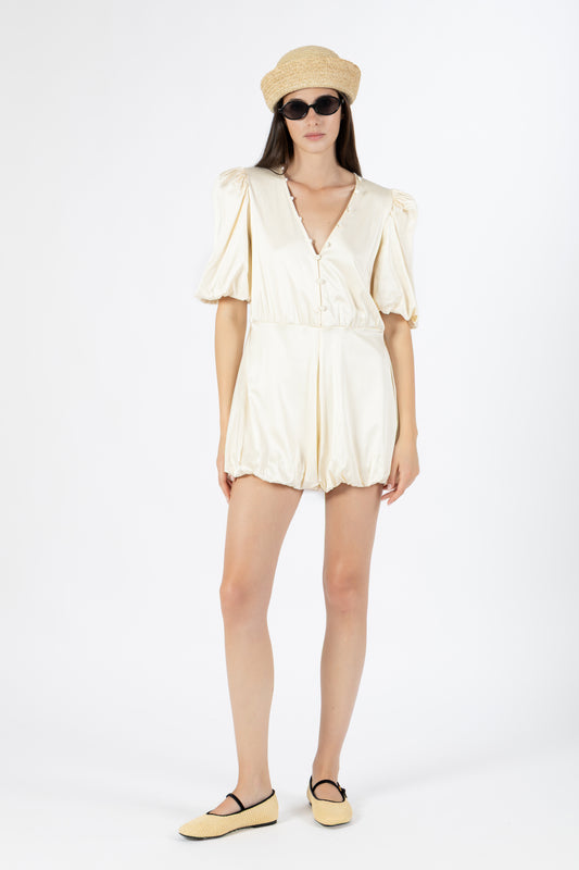 Luna — Tutina Satin con Maniche a Palloncino Burro