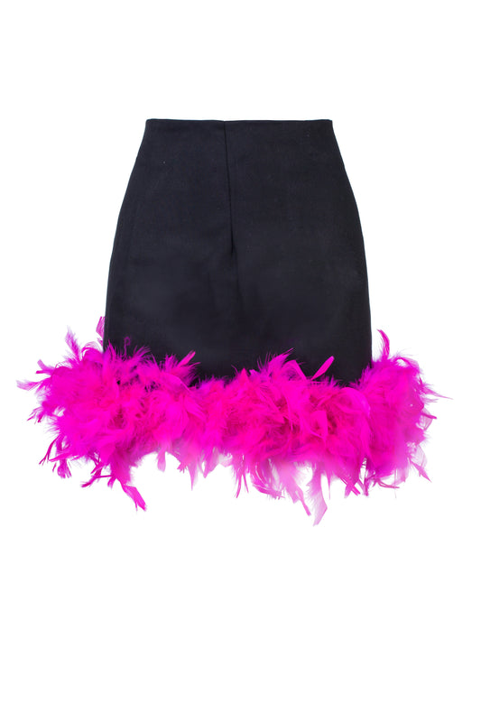Gonna Mini Nera Piuma Fucsia