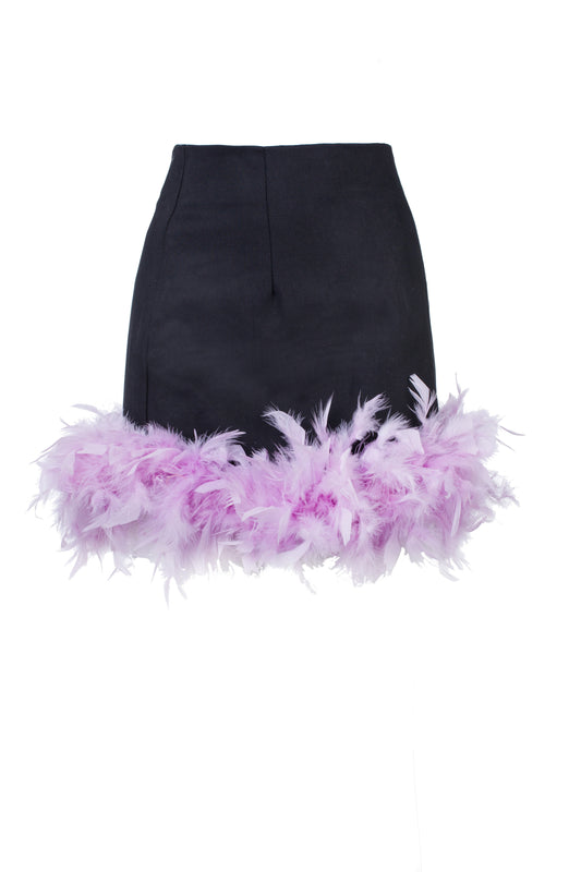 Gonna Mini Nera Piuma Lilla