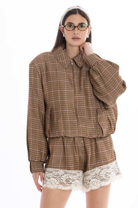 Marta – Shorts Micro Tartan con Pizzo Burro