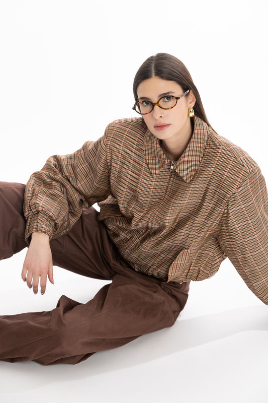 Marta – Bomber Micro Tartan Cammello/Rosa