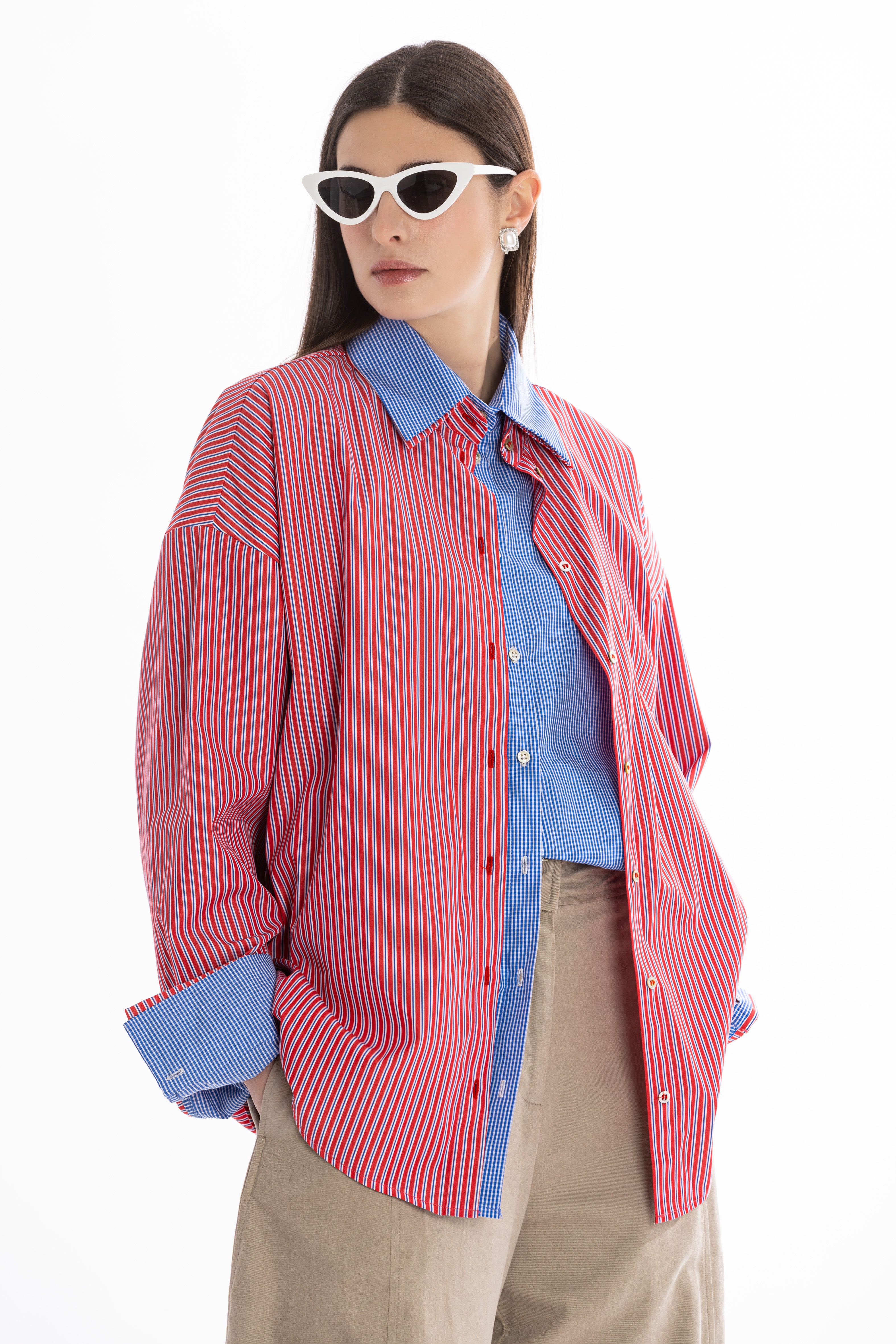 Overlap Shirt &ndash; Camicia Layered Righe Rosso/Azzurro