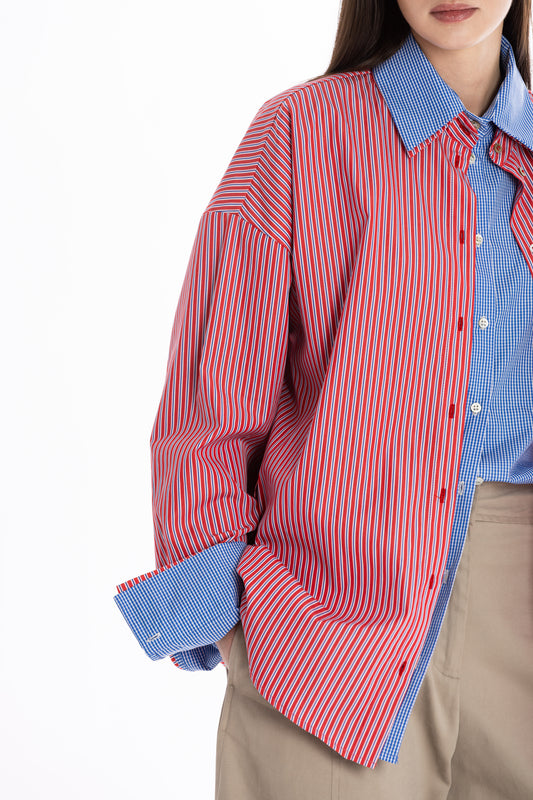 Overlap Shirt – Camicia Layered Righe Rosso/Azzurro