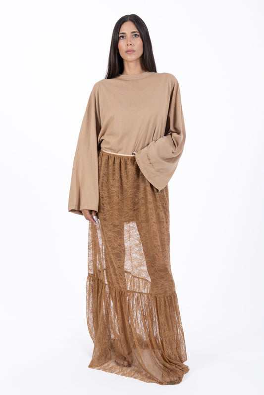Juliette – Gonna Lunga Balza Pizzo Caramello