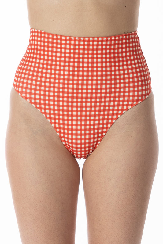 Clio – Slip Bikini Vita Alta Vichy Rosso