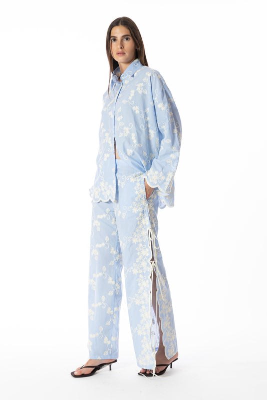 Céleste – Pantaloni Ricamati in Cotone