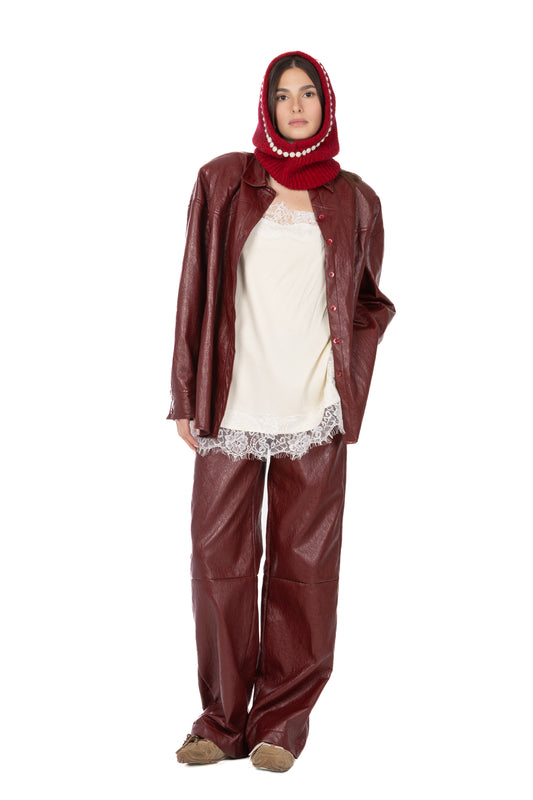 Urban Muse – Pantalone Effetto Pelle Vintage Bordeaux