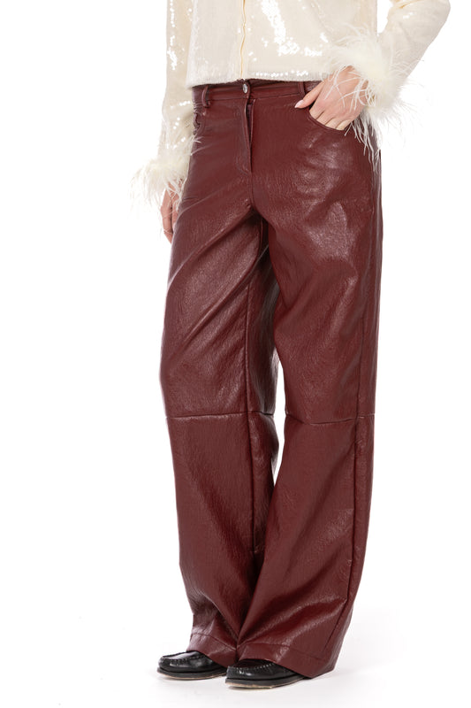 Urban Muse – Pantalone Effetto Pelle Vintage Bordeaux