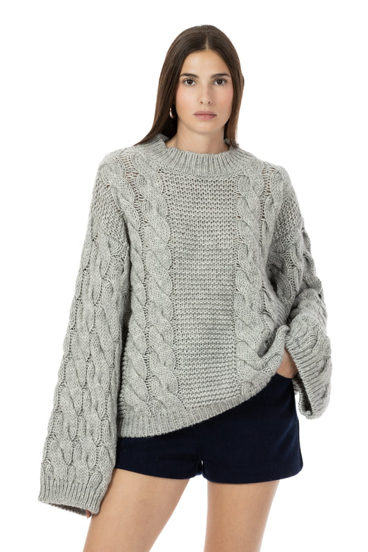Anima – Maglione a Trecce Girocollo Grigio